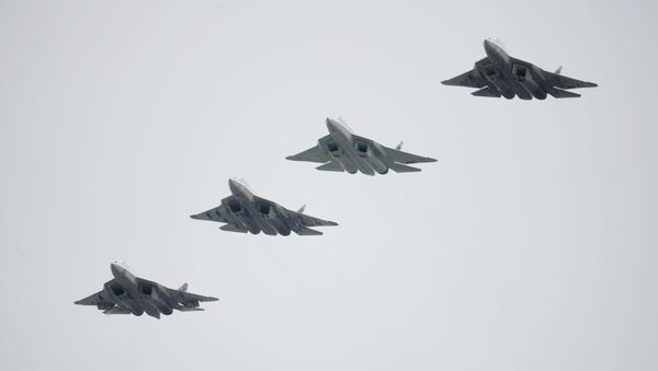 Russian Su-57 fifth-generation fighter jets during the Victory Parade in Moscow - Sputnik International