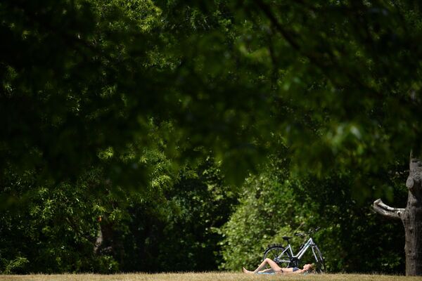 A woman sunbathes at Greenwich Park, south east London on June 2, 2020 following a further relaxation of the novel coronavirus COVID-19 lockdown rules.  - Sputnik International