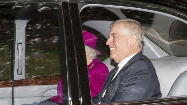 Britain's Queen Elizabeth leaves with her son Prince Andrew, at Crathie Kirk after attending a Sunday morning church service near Balmoral, Scotland, Sunday, Sept. 15, 2019 - Sputnik International