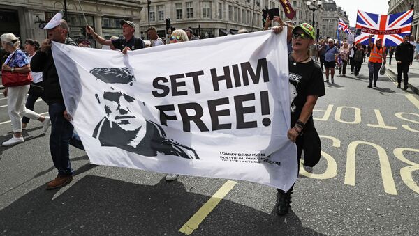 Supporters of far-right activist Stephen Yaxley-Lennon known as Tommy Robinson protest in Oxford Street, London,  Saturday, Aug. 3, 2019 - Sputnik International