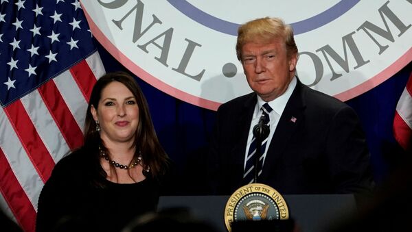 US President Donald Trump is introduced by RNC chairwoman Ronna McDaniel at the Republican National Committee's winter meeting at the Washington Hilton in Washington, DC, 1 February 2018 - Sputnik International