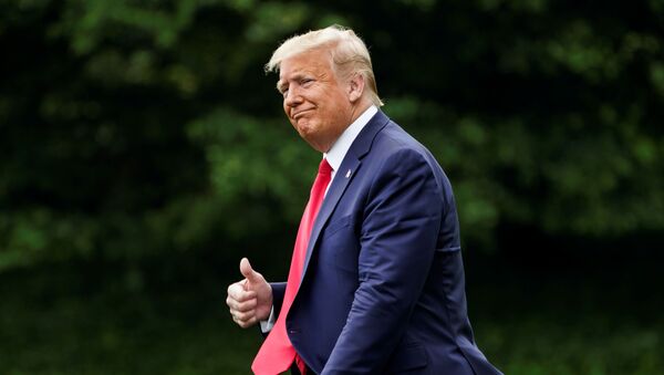 U.S. President Donald Trump gestures to reporters as he departs for travel to Guilford, Maine from the South Lawn at the White House in Washington, U.S., June 5, 2020. - Sputnik International