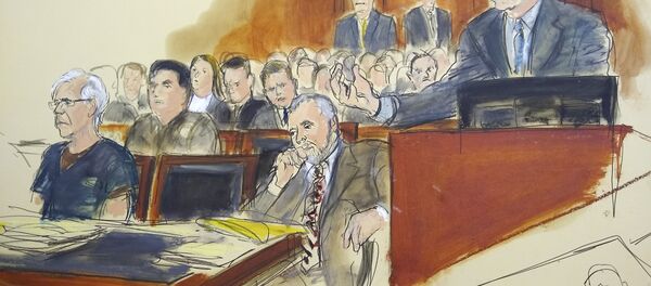 In this courtroom artist's sketch, defendant Jeffrey Epstein, left, and attorney Reid Weingarten, second from right, listen as attorney Martin Weinberg, right, speaks during a bail hearing in federal court, Monday, July 15, 2019 in New York In this courtroom artist's sketch, defendant Jeffrey Epstein, left, and attorney Reid Weingarten, second from right, listen as attorney Martin Weinberg, right, speaks during a bail hearing in federal court, Monday, July 15, 2019 in New York - Sputnik International