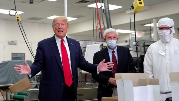 U.S. President Donald Trump speaks as he tours Puritan Medical Products manufacturing facility, where swabs for coronavirus disease (COVID-19) tests are made, in Guilford, Maine, U.S., June 5, 2020 - Sputnik International