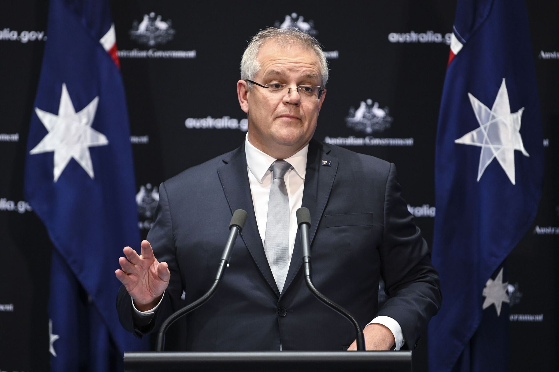 Australian Prime Minister Scott Morrison speaks to the media during a press conference at Parliament House in Canberra, Friday, May 1, 2020 - Sputnik International, 1920, 07.09.2021