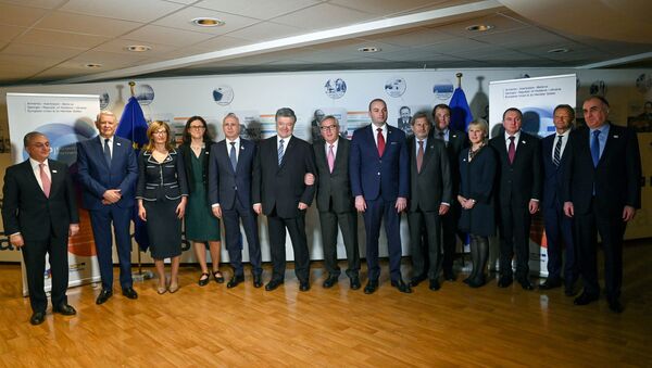 European Commission President and Eastern Partnership leaders at the start of 10th anniversary of the Eastern Partnership High-level conference in Brussels - Sputnik International