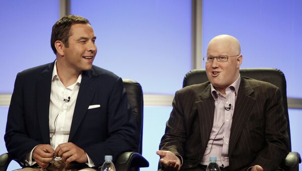 Actors, writers, and executive producers David Walliams, left, and Matt Lucas, from the upcoming HBO comedy series Little Britain USA,  speak during the Television Critics Association summer press tour in Beverly Hills, Calif. on Thursday, July 10, 2008. - Sputnik International