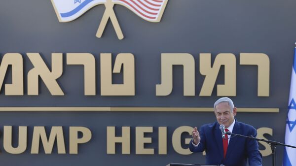 Israeli Prime Minister Benjamin Netanyahu speaks during the inauguration of a new settlement named after President Donald Trump in Golan Heights, 16 June 2019.  - Sputnik International