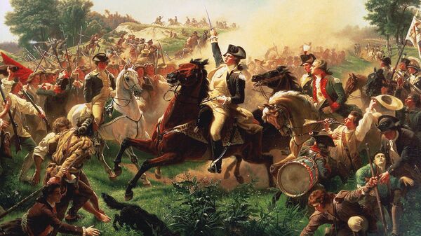 Painting titled Washington Rallying the Troops at Monmouth; depicts George Washington at the 1778 Battle of Monmouth.  - Sputnik International