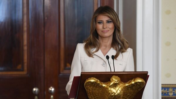First lady Melania Trump speaks during the Governors' Spouses' luncheon in the Blue Room of the White House in Washington, Monday, 10 February 2020 - Sputnik International