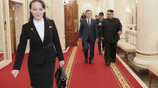 Sister of North Korean leader Kim Jong-un Kim Yo-jong  during a meeting between the leader of the DPRK and the President of South Korea in Pyongyang - Sputnik International