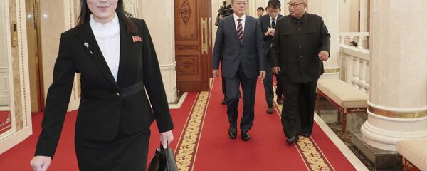 Sister of North Korean leader Kim Jong-un Kim Yo-jong  during a meeting between the leader of the DPRK and the President of South Korea in Pyongyang - Sputnik International