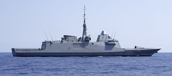 A photo taken on August 7, 2019, shows the French anti-submarine frigate FREMM Auvergne during an exercise how simulate a humanitarian response to a powerful earthquake and significant movement of IDF vessels and foreign vessels in the Mediterranean sea. - Sputnik International