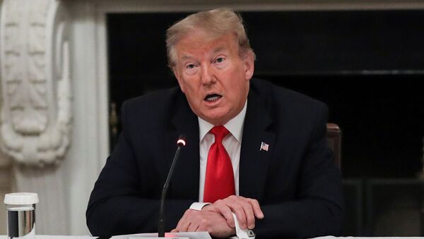 U.S. President Donald Trump speaks during a roundtable discussion on the reopening of small businesses in the State Dining Room at the White House in Washington, U.S., June 18, 2020 - Sputnik International