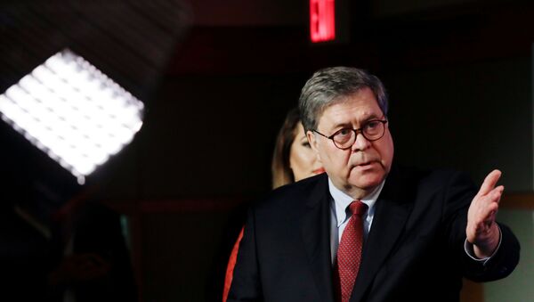 U.S. Attorney General William Barr gestures during a joint briefing about an executive order from U.S. President Donald Trump on the International Criminal Court at the State Department in Washington, U.S., June 11, 2020 - Sputnik International