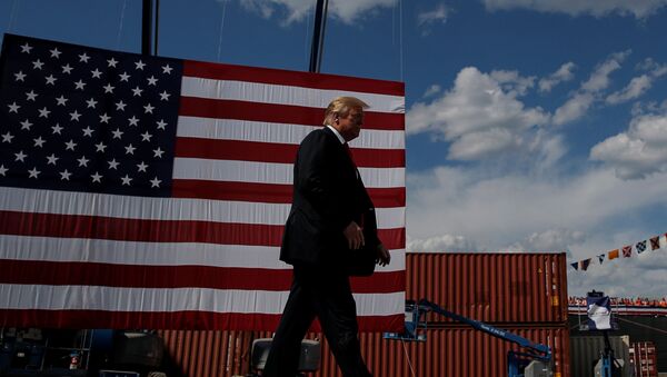 U.S. President Donald Trump arrives to deliver a speech following a tour of Fincantieri Marinette Marine in Marinette, Wisconsin, U.S., June 25, 2020. - Sputnik International
