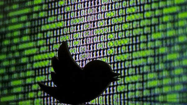 A 3D printed Twitter logo is seen in front of a displayed cyber code in this illustration taken March 22, 2016 - Sputnik International