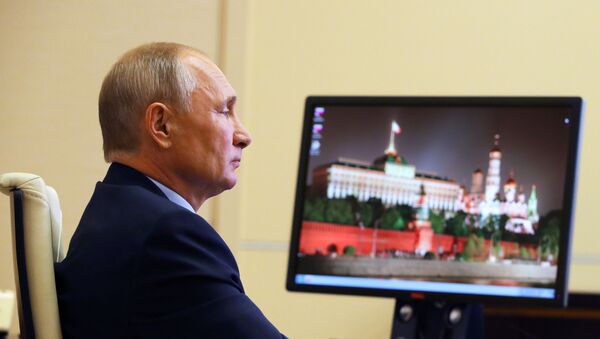 Russian President Vladimir Putin holds a meeting with members of the Russian Civic Chamber via video link from Novo-Ogarevo residence, outside Moscow, Russia - Sputnik International