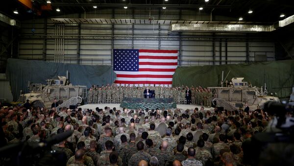 U.S. President Donald Trump delivers remarks to U.S. troops during an unannounced visit to Bagram Air Base, Afghanistan, November 28, 2019. - Sputnik International