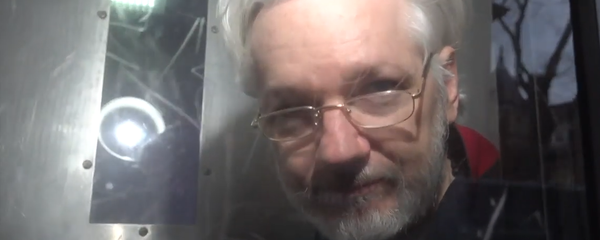 Julian Assange in Serco prison transport van Julian Assange in Serco prison transport van - Sputnik International