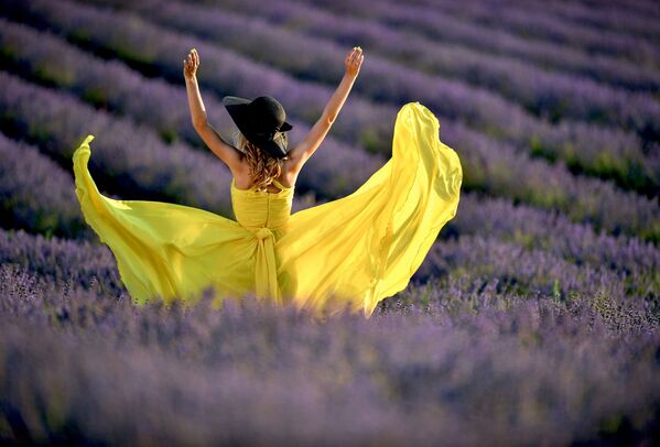 A young woman on a lavender field in Crimea - Sputnik International