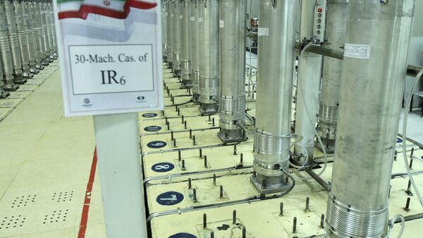 This photo released on Tuesday, Nov. 5, 2019, by the Atomic Energy Organization of Iran shows centrifuge machines in Natanz uranium enrichment facility in central Iran. Iran announced on Monday that had started gas injection into a 30-machine cascade of advanced IR-6 centrifuges in Natanz complex - Sputnik International