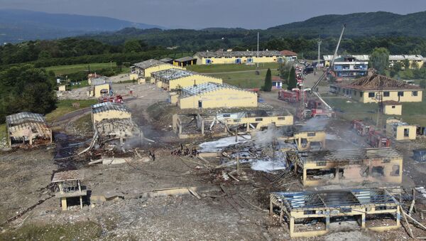 A view of destroyed buildings at a fireworks factory following a fire after an explosion outside the town of Hendek, Sakarya province, northwestern Turkey, Friday, July 3, 2020. There were an estimated 150 workers at the factory, Gov. Cetin Oktay Kaldirim told state-run Anadolu Agency. Several firefighters and ambulances were sent to the factory, which is away from residential areas. However, explosions were continuing, hampering efforts to bring the fire under control.The cause of the blast wasn't immediately known. - Sputnik International
