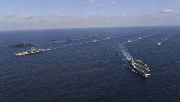 USS Nimitz, left top, USS Ronald Reagan, left center - Sputnik International