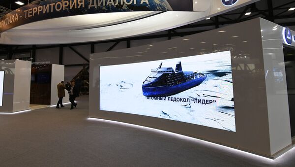 Leader-class of icebreakers featured at Rosatom's booth at the Arctic: Territory of Dialogue international Arctic forum in St. Petersburg. File photo. - Sputnik International