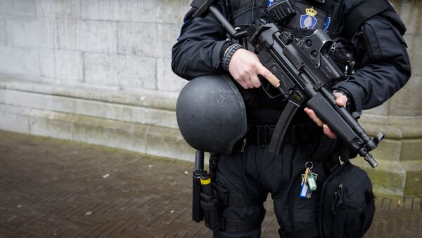 A Dutch military police officer stands guard at the Binnenhof during a patrol in The Hague on March 23, 2016 as security measures were reinforced in the wake of attacks in Brussels. - Sputnik International