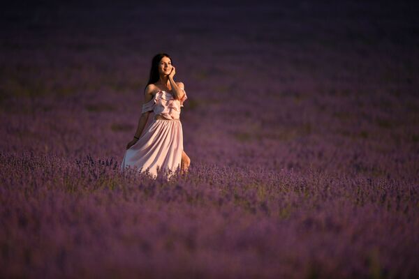 A girl on a lavender field in Crimea. Lavender plantations occupy more than 120 hectares in the Bakhchisarai district near the village of Turgenevka. - Sputnik International