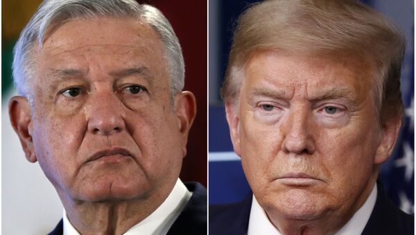 This combination of file photos shows Mexican President Andres Manuel Lopez Obrador, left, on Nov. 29, 2019, in Mexico City and President Donald Trump on April 17, 2020, in Washington. - Sputnik International