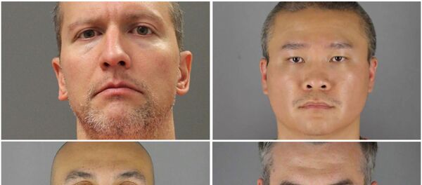 Former Minneapolis police officers (clockwise from top left) Derek Chauvin, Tou Thao, Thomas Lane and J. Alexander Kueng poses in a combination of booking photographs from the Minnesota Department of Corrections and Hennepin County Jail in Minneapolis, Minnesota, U.S.  Minnesota Department of Corrections and Hennepin County Sheriff's Office/Handout via REUTERS.  - Sputnik International