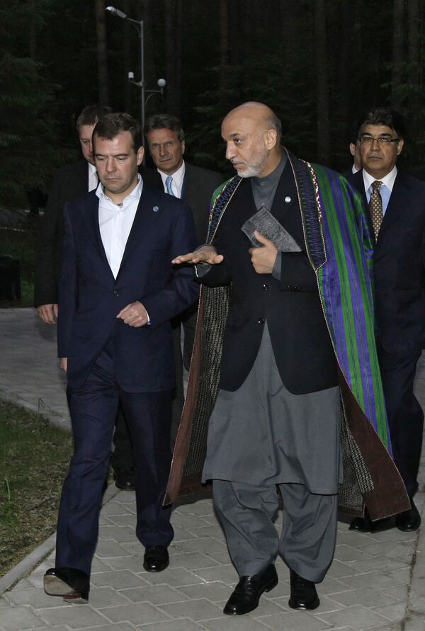 President Dmitry Medvedev and his Afghan counterpart Khamid Karzai - Sputnik International