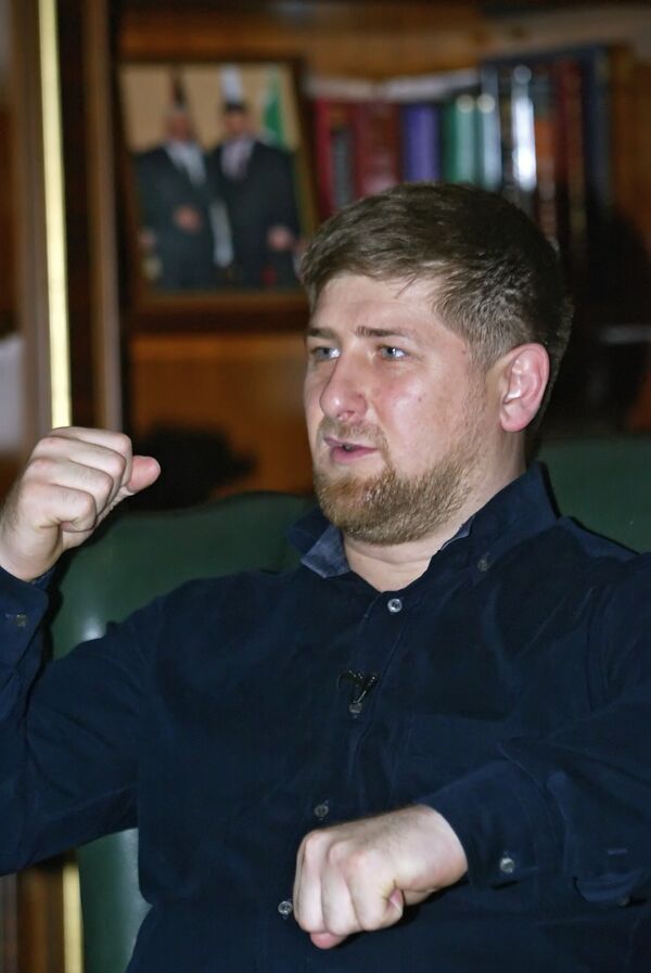 Chechen President Ramzan Kadyrov at a news conference - Sputnik International