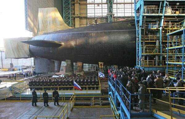 Launching the new strategic nuclear submarine Yury Dolgoruky  - Sputnik International