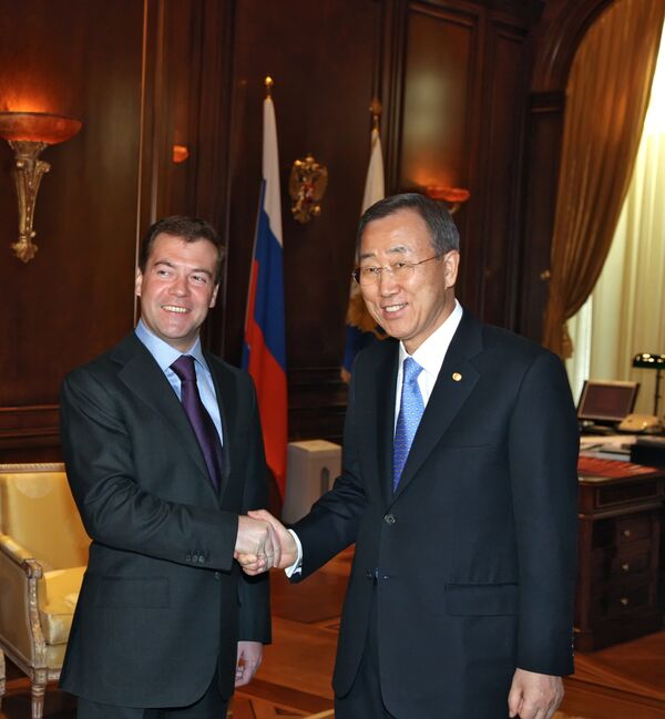 Russian President Dmitry Medvedev and UN Secretary General Ban Ki-Moon - Sputnik International