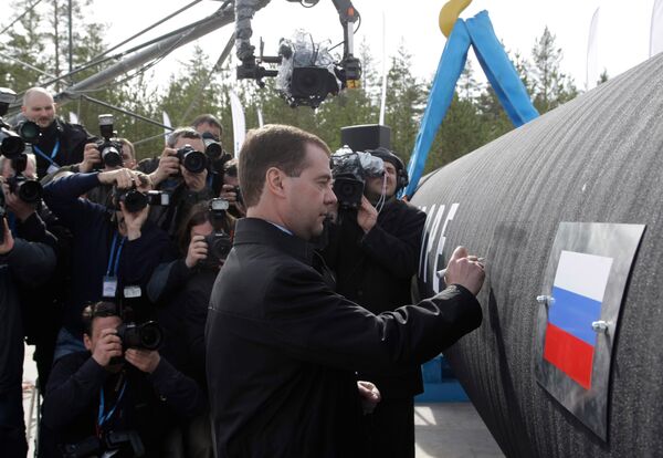 Dmitry Medvedev at opening ceremony of Nord Stream pipeline construction - Sputnik International