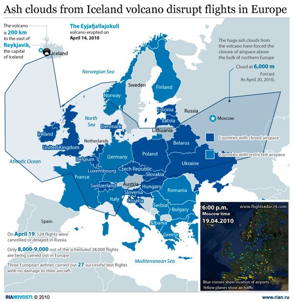 Ash clouds from Iceland volcano disrupt flights in Europe - Sputnik International