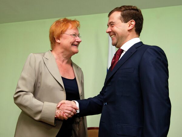 Finnish President Tarja Halonen and Russian President Dmitry Medvedev - Sputnik International