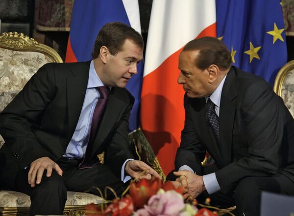Russian President Dmitry Medvedev and Italian Prime Minister Silvio Berlusconi. Archive - Sputnik International