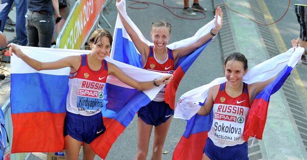 Russian athletes Olga Kaniskina, Anisya Kirdyapkina and Vera Sokolova - Sputnik International