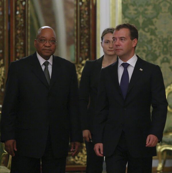 Earlier on Thursday, Russian President Dmitry Medvedev held talks in Moscow with South African President Jacob Zuma. - Sputnik International
