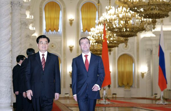 Russian and Chinese presidents, Dmitry Medvedev and Hu Jintao - Sputnik International