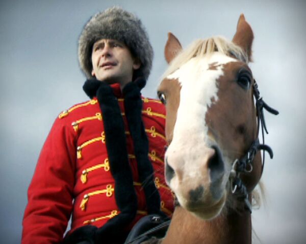 Hunters on horseback accompanied by Borzoi hounds chase rabbits and foxes outside Moscow - Sputnik International