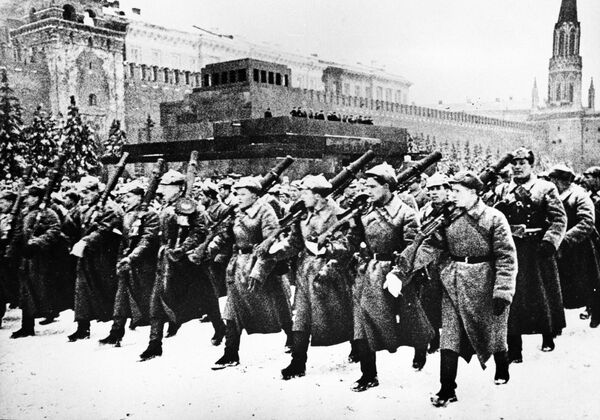 The November 7, 1941 parade, which commemorated the 1917 Bolshevik Revolution, was held for the first time after Russia entered the war and aimed to raise morale as Nazi German forces closed in on Moscow.  - Sputnik International