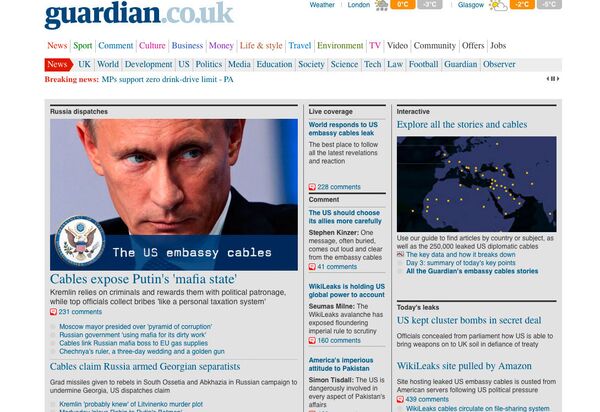 Guardian webpage screen shot - Sputnik International