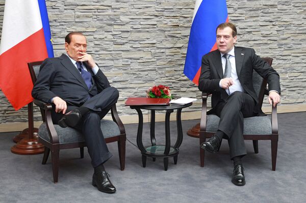 Russian President Dmitry Medvedev and Italian Prime Minister Silvio Berlusconi - Sputnik International