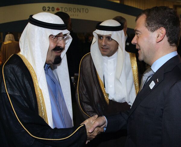 King Abdullah Bin-Abd-al-Aziz Al Saud of Saudi Arabia and Dmitry Medvedev.Archive  - Sputnik International