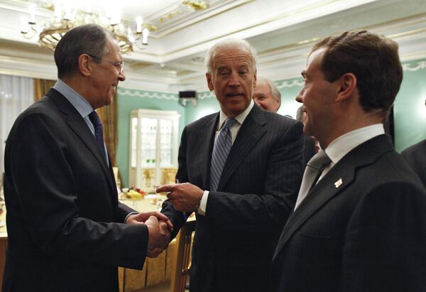 Sergei Lavrov, Joe Biden and Dmitry Medvedev - Sputnik International